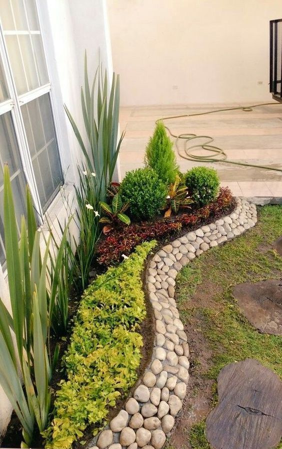 cheap simple front yard landscaping ideas with pebbles