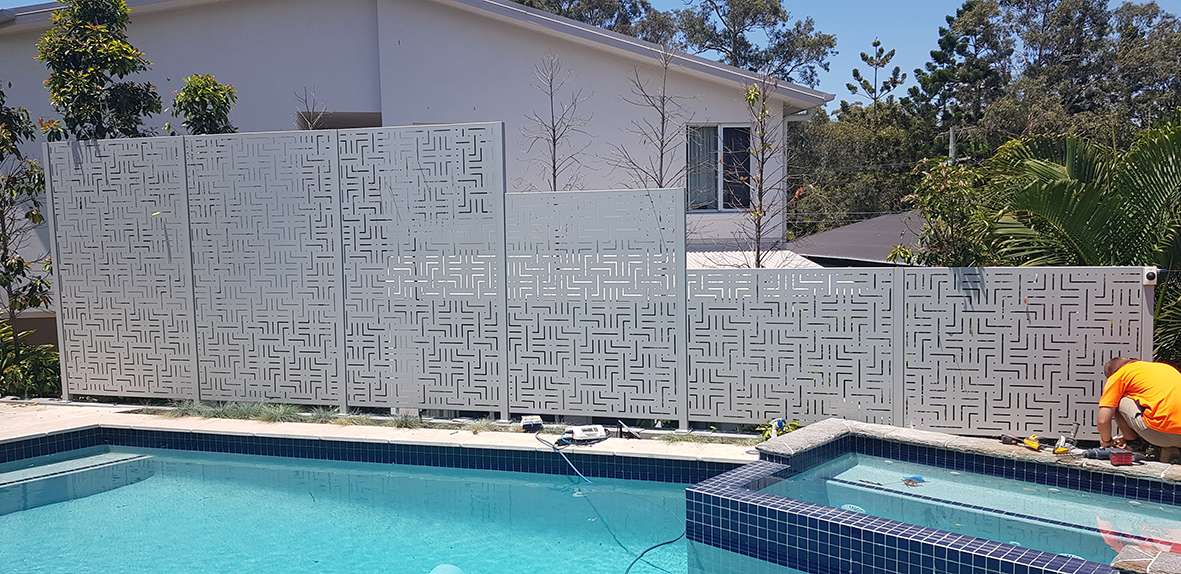 Laser-cut, See- through screen pool fence ideas
