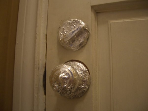 wrap foil around door knob