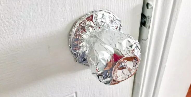 wrap foil around door knob